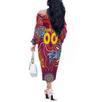Personalised Crows NAIDOC Week 2024 Off The Shoulder Long Sleeve Dress Aussie Aboriginal Art