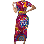 Personalised Crows NAIDOC Week 2024 Short Sleeve Bodycon Dress Aussie Aboriginal Art