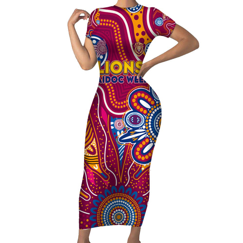 Personalised Crows NAIDOC Week 2024 Short Sleeve Bodycon Dress Aussie Aboriginal Art