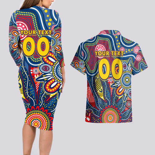Personalised Lions NAIDOC Week 2024 Couples Matching Long Sleeve Bodycon Dress and Hawaiian Shirt Aussie Aboriginal Art