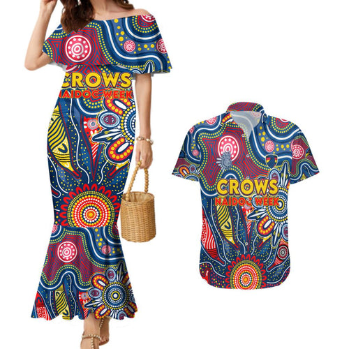 Personalised Lions NAIDOC Week 2024 Couples Matching Mermaid Dress and Hawaiian Shirt Aussie Aboriginal Art