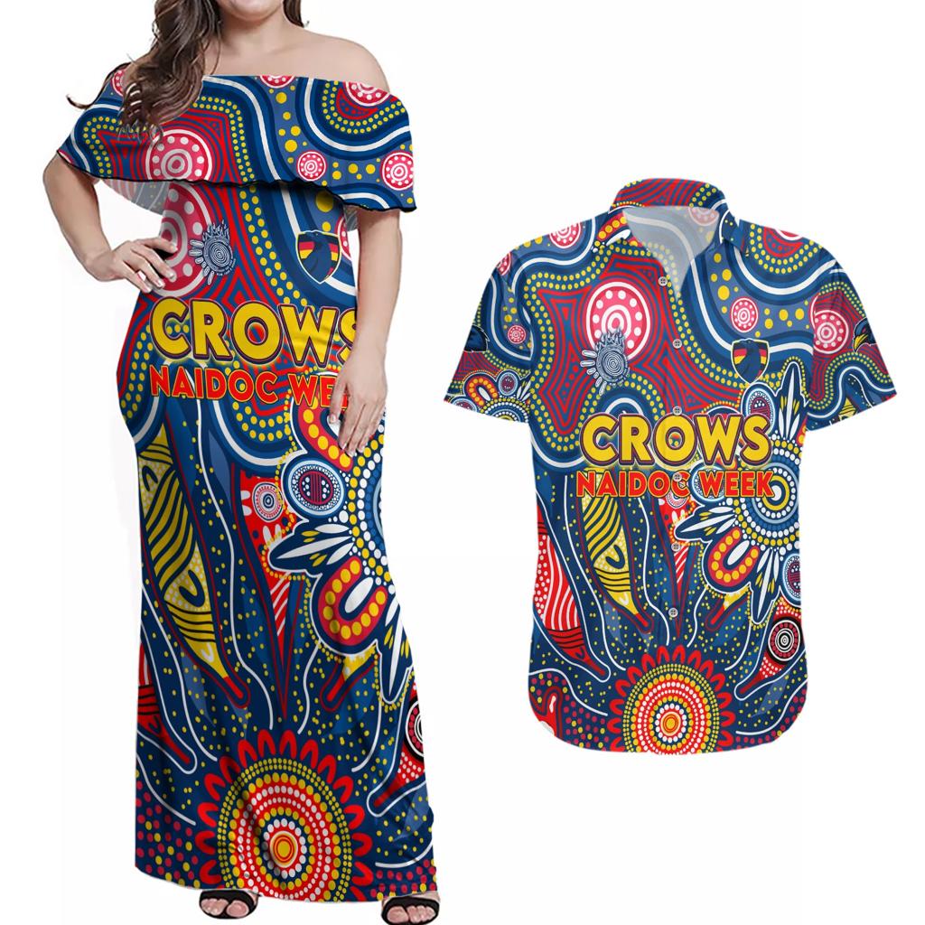 Personalised Lions NAIDOC Week 2024 Couples Matching Off Shoulder Maxi Dress and Hawaiian Shirt Aussie Aboriginal Art