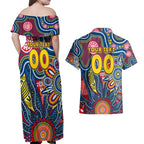 Personalised Lions NAIDOC Week 2024 Couples Matching Off Shoulder Maxi Dress and Hawaiian Shirt Aussie Aboriginal Art
