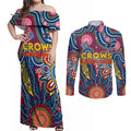 Personalised Lions NAIDOC Week 2024 Couples Matching Off Shoulder Maxi Dress and Long Sleeve Button Shirt Aussie Aboriginal Art