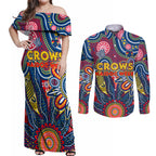 Personalised Lions NAIDOC Week 2024 Couples Matching Off Shoulder Maxi Dress and Long Sleeve Button Shirt Aussie Aboriginal Art