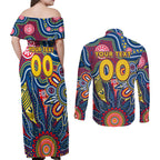 Personalised Lions NAIDOC Week 2024 Couples Matching Off Shoulder Maxi Dress and Long Sleeve Button Shirt Aussie Aboriginal Art