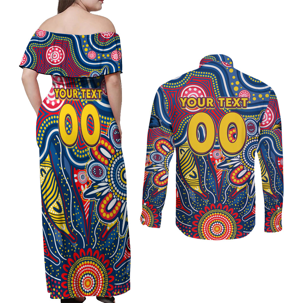 Personalised Lions NAIDOC Week 2024 Couples Matching Off Shoulder Maxi Dress and Long Sleeve Button Shirt Aussie Aboriginal Art