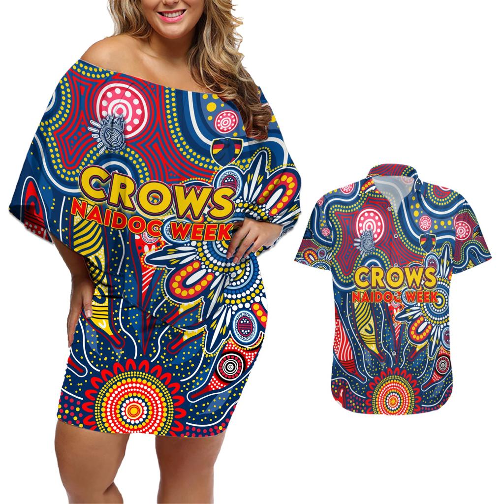 Personalised Lions NAIDOC Week 2024 Couples Matching Off Shoulder Short Dress and Hawaiian Shirt Aussie Aboriginal Art