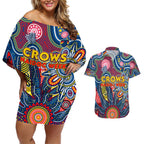 Personalised Lions NAIDOC Week 2024 Couples Matching Off Shoulder Short Dress and Hawaiian Shirt Aussie Aboriginal Art
