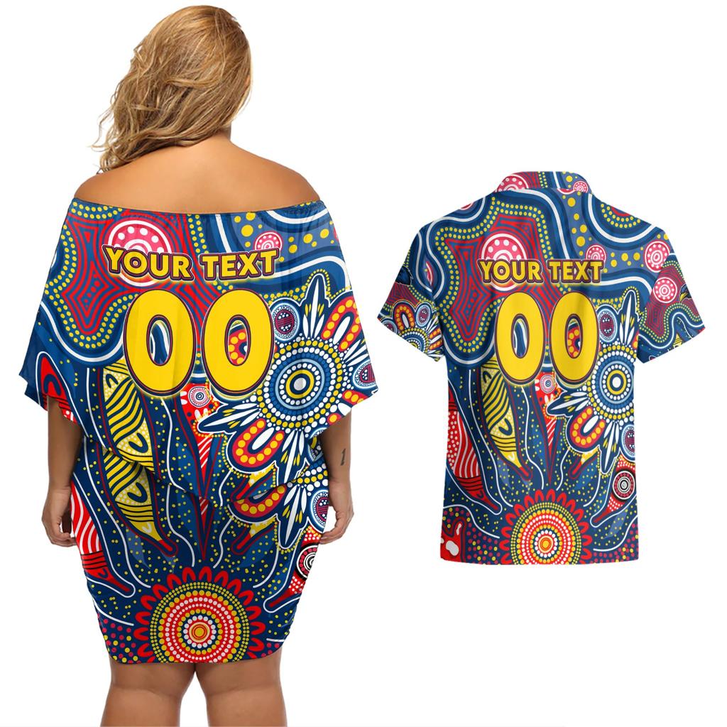 Personalised Lions NAIDOC Week 2024 Couples Matching Off Shoulder Short Dress and Hawaiian Shirt Aussie Aboriginal Art