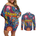 Personalised Lions NAIDOC Week 2024 Couples Matching Off Shoulder Short Dress and Long Sleeve Button Shirt Aussie Aboriginal Art