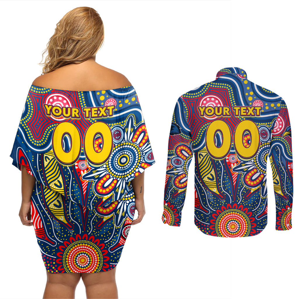 Personalised Lions NAIDOC Week 2024 Couples Matching Off Shoulder Short Dress and Long Sleeve Button Shirt Aussie Aboriginal Art