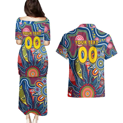 Personalised Lions NAIDOC Week 2024 Couples Matching Puletasi and Hawaiian Shirt Aussie Aboriginal Art