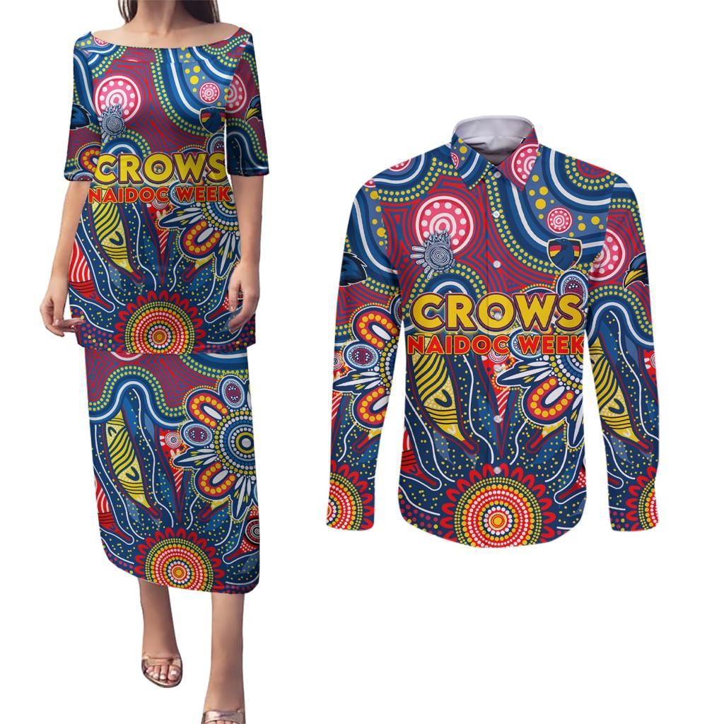 Personalised Lions NAIDOC Week 2024 Couples Matching Puletasi and Long Sleeve Button Shirt Aussie Aboriginal Art
