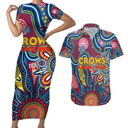 Personalised Lions NAIDOC Week 2024 Couples Matching Short Sleeve Bodycon Dress and Hawaiian Shirt Aussie Aboriginal Art