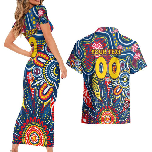 Personalised Lions NAIDOC Week 2024 Couples Matching Short Sleeve Bodycon Dress and Hawaiian Shirt Aussie Aboriginal Art