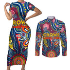 Personalised Lions NAIDOC Week 2024 Couples Matching Short Sleeve Bodycon Dress and Long Sleeve Button Shirt Aussie Aboriginal Art