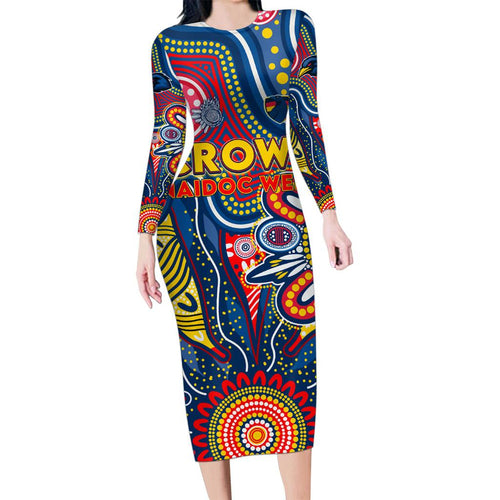 Personalised Lions NAIDOC Week 2024 Family Matching Long Sleeve Bodycon Dress and Hawaiian Shirt Aussie Aboriginal Art