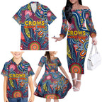 Personalised Lions NAIDOC Week 2024 Family Matching Off The Shoulder Long Sleeve Dress and Hawaiian Shirt Aussie Aboriginal Art