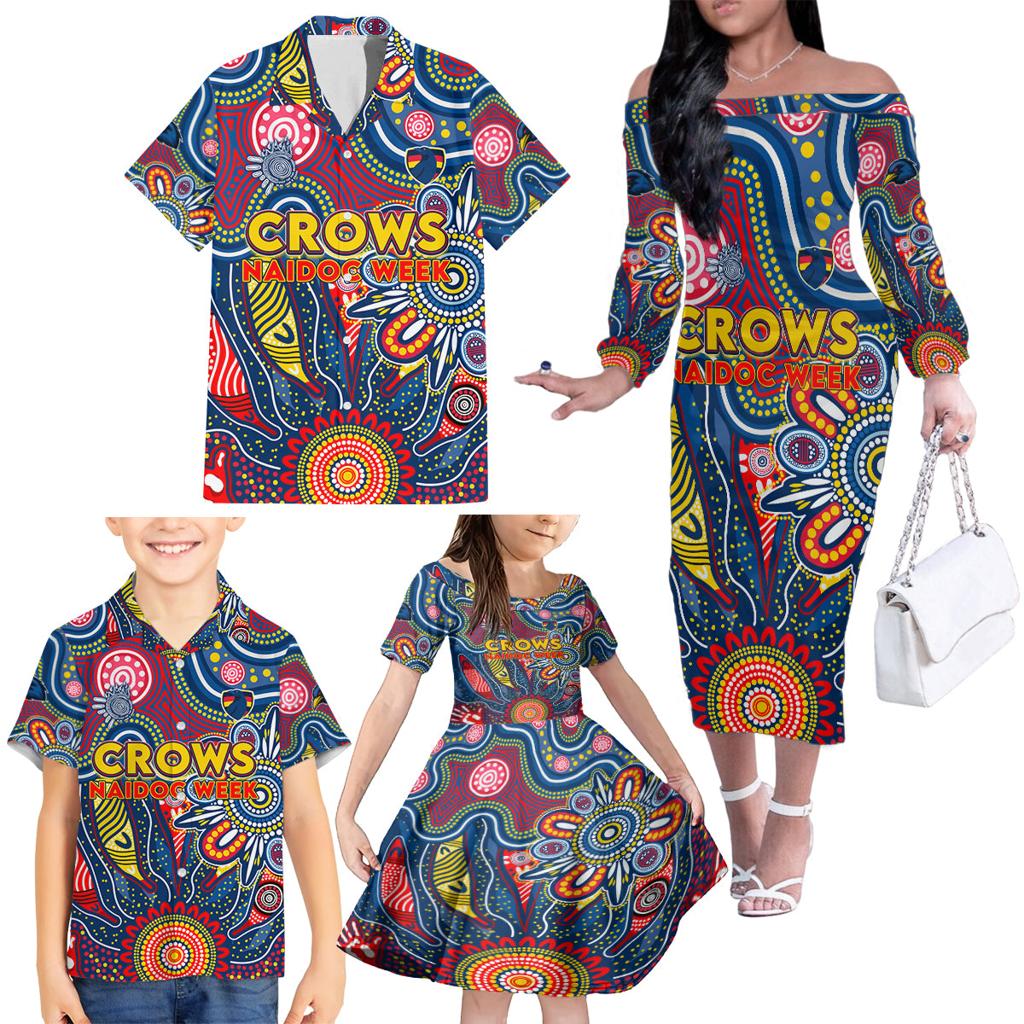 Personalised Lions NAIDOC Week 2024 Family Matching Off The Shoulder Long Sleeve Dress and Hawaiian Shirt Aussie Aboriginal Art