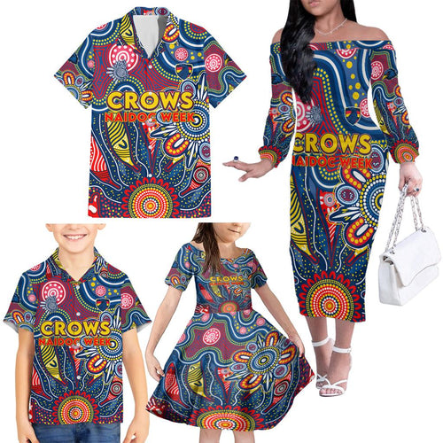 Personalised Lions NAIDOC Week 2024 Family Matching Off The Shoulder Long Sleeve Dress and Hawaiian Shirt Aussie Aboriginal Art