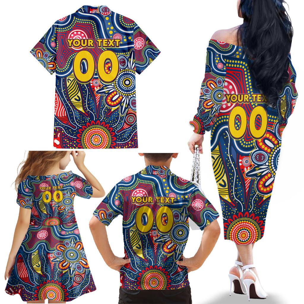 Personalised Lions NAIDOC Week 2024 Family Matching Off The Shoulder Long Sleeve Dress and Hawaiian Shirt Aussie Aboriginal Art