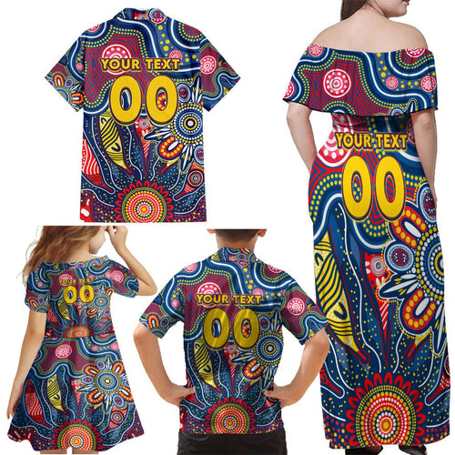 Personalised Lions NAIDOC Week 2024 Family Matching Off Shoulder Maxi Dress and Hawaiian Shirt Aussie Aboriginal Art