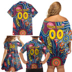 Personalised Lions NAIDOC Week 2024 Family Matching Off Shoulder Short Dress and Hawaiian Shirt Aussie Aboriginal Art