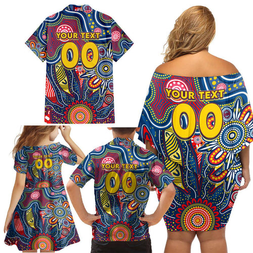 Personalised Lions NAIDOC Week 2024 Family Matching Off Shoulder Short Dress and Hawaiian Shirt Aussie Aboriginal Art