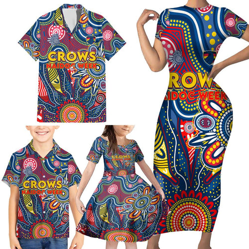 Personalised Lions NAIDOC Week 2024 Family Matching Short Sleeve Bodycon Dress and Hawaiian Shirt Aussie Aboriginal Art