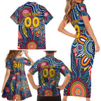 Personalised Lions NAIDOC Week 2024 Family Matching Short Sleeve Bodycon Dress and Hawaiian Shirt Aussie Aboriginal Art
