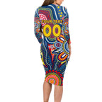 Personalised Lions NAIDOC Week 2024 Long Sleeve Bodycon Dress Aussie Aboriginal Art