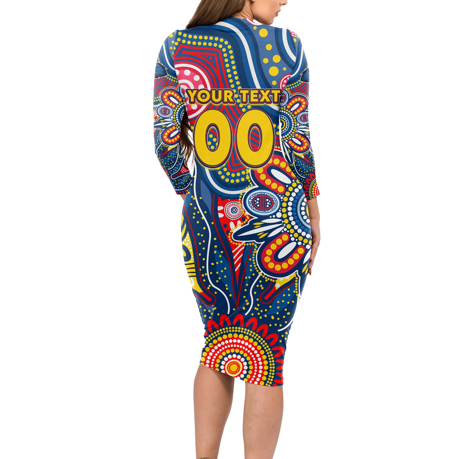Personalised Lions NAIDOC Week 2024 Long Sleeve Bodycon Dress Aussie Aboriginal Art
