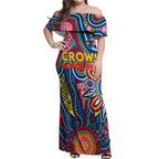 Personalised Lions NAIDOC Week 2024 Off Shoulder Maxi Dress Aussie Aboriginal Art