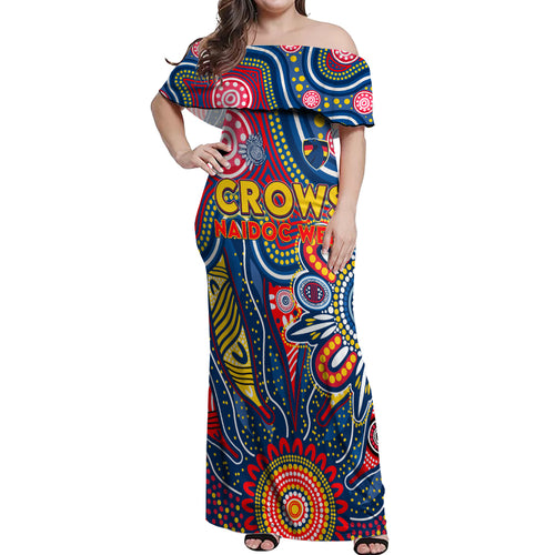 Personalised Lions NAIDOC Week 2024 Off Shoulder Maxi Dress Aussie Aboriginal Art