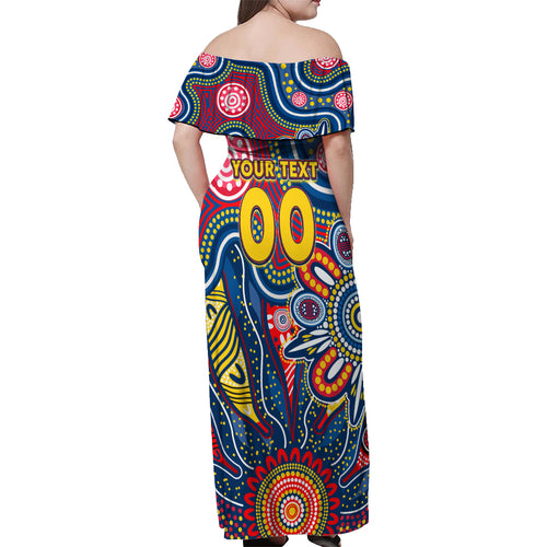 Personalised Lions NAIDOC Week 2024 Off Shoulder Maxi Dress Aussie Aboriginal Art