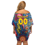 Personalised Lions NAIDOC Week 2024 Off Shoulder Short Dress Aussie Aboriginal Art