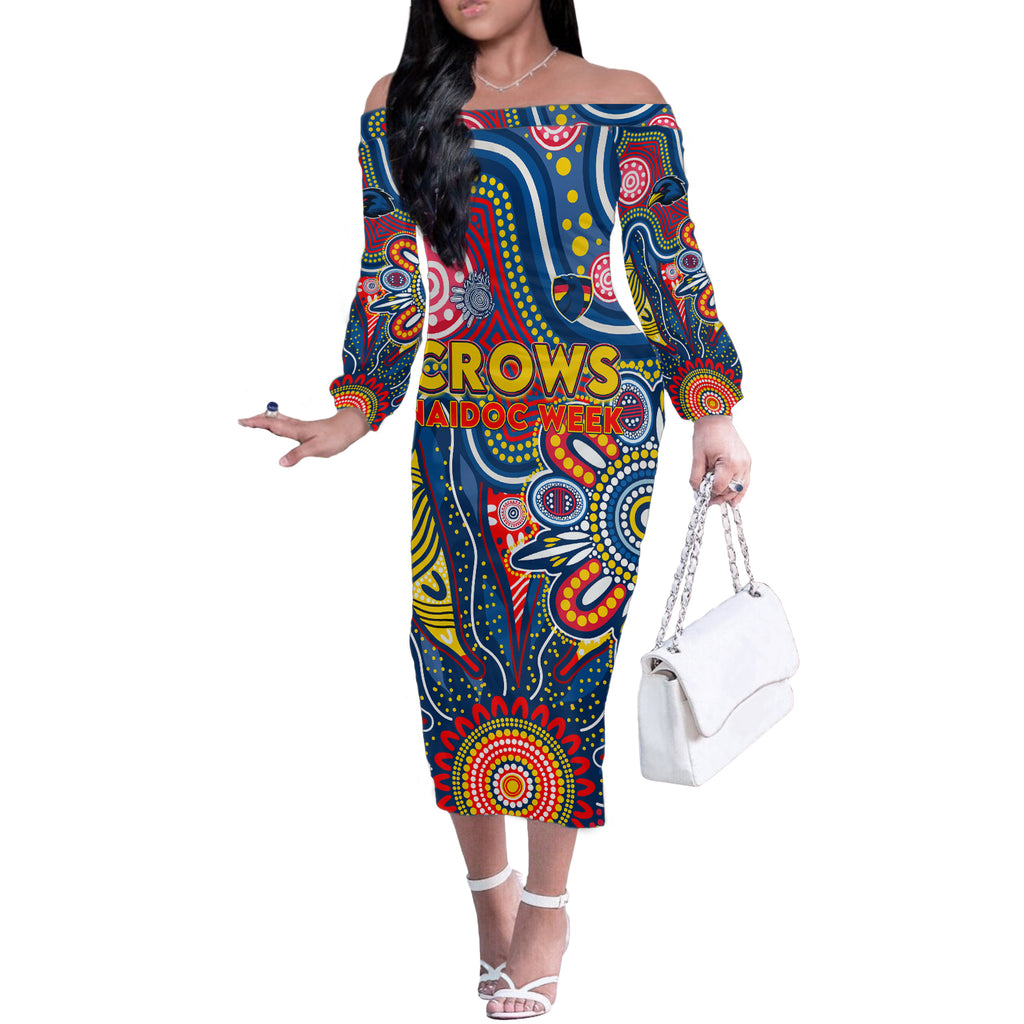 Personalised Lions NAIDOC Week 2024 Off The Shoulder Long Sleeve Dress Aussie Aboriginal Art