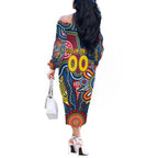 Personalised Lions NAIDOC Week 2024 Off The Shoulder Long Sleeve Dress Aussie Aboriginal Art