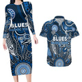 Personalised Blues NAIDOC Week 2024 Couples Matching Long Sleeve Bodycon Dress and Hawaiian Shirt Aussie Aboriginal Art