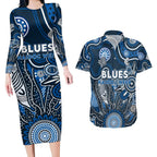 Personalised Blues NAIDOC Week 2024 Couples Matching Long Sleeve Bodycon Dress and Hawaiian Shirt Aussie Aboriginal Art