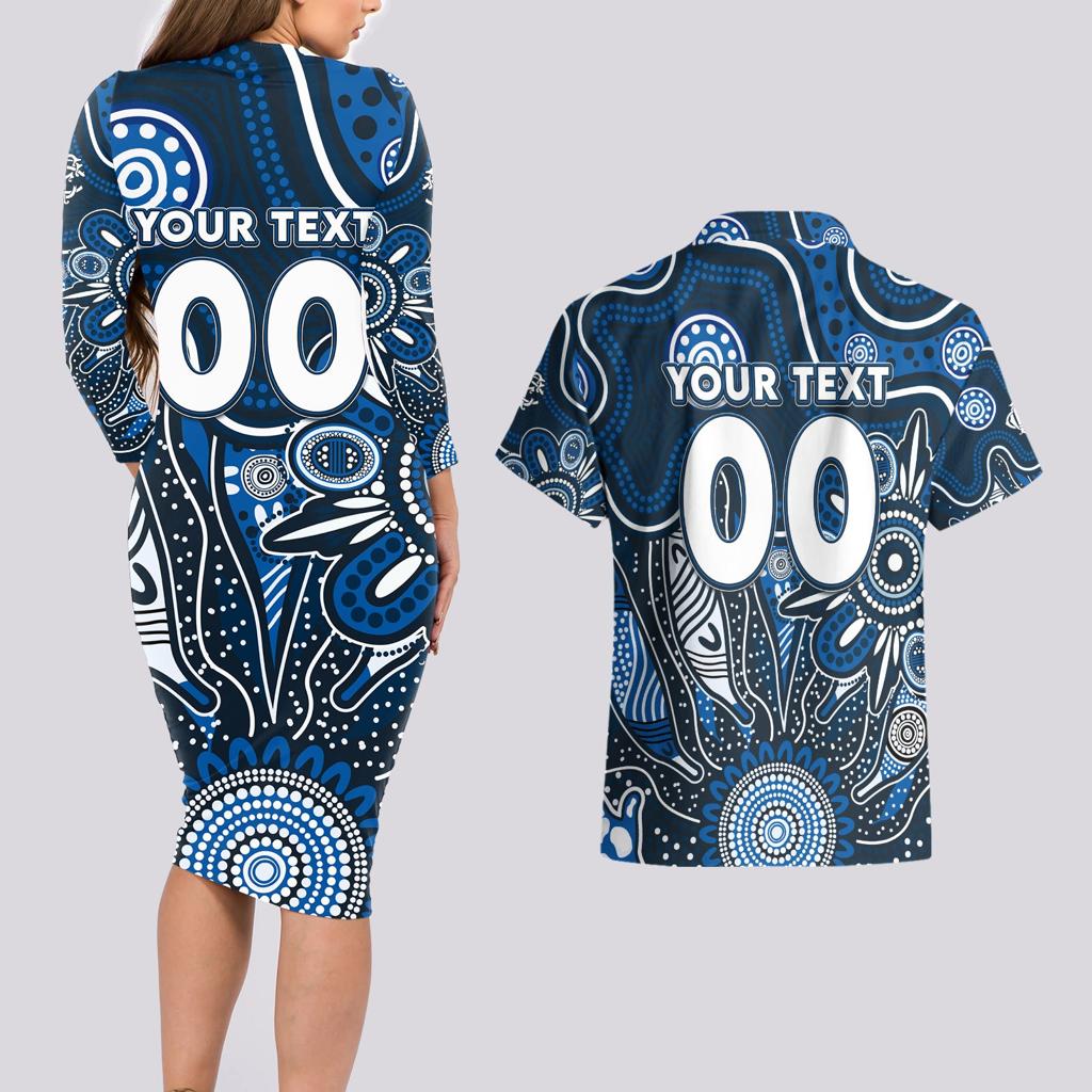 Personalised Blues NAIDOC Week 2024 Couples Matching Long Sleeve Bodycon Dress and Hawaiian Shirt Aussie Aboriginal Art