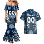 Personalised Blues NAIDOC Week 2024 Couples Matching Mermaid Dress and Hawaiian Shirt Aussie Aboriginal Art