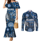 Personalised Blues NAIDOC Week 2024 Couples Matching Mermaid Dress and Long Sleeve Button Shirt Aussie Aboriginal Art