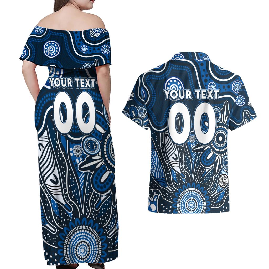 Personalised Blues NAIDOC Week 2024 Couples Matching Off Shoulder Maxi Dress and Hawaiian Shirt Aussie Aboriginal Art