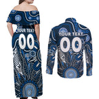 Personalised Blues NAIDOC Week 2024 Couples Matching Off Shoulder Maxi Dress and Long Sleeve Button Shirt Aussie Aboriginal Art