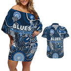 Personalised Blues NAIDOC Week 2024 Couples Matching Off Shoulder Short Dress and Hawaiian Shirt Aussie Aboriginal Art