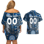 Personalised Blues NAIDOC Week 2024 Couples Matching Off Shoulder Short Dress and Hawaiian Shirt Aussie Aboriginal Art