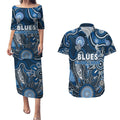 Personalised Blues NAIDOC Week 2024 Couples Matching Puletasi and Hawaiian Shirt Aussie Aboriginal Art