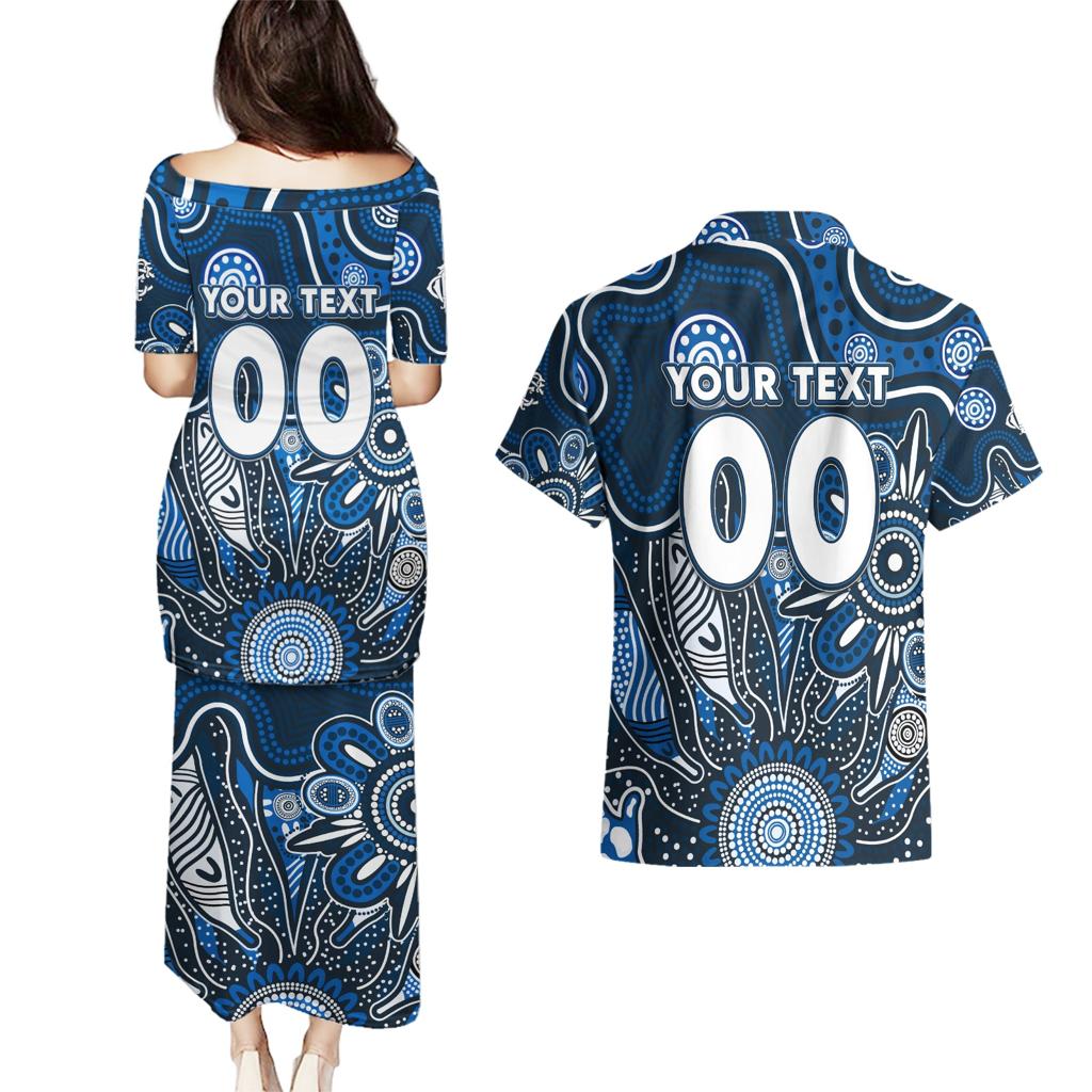 Personalised Blues NAIDOC Week 2024 Couples Matching Puletasi and Hawaiian Shirt Aussie Aboriginal Art